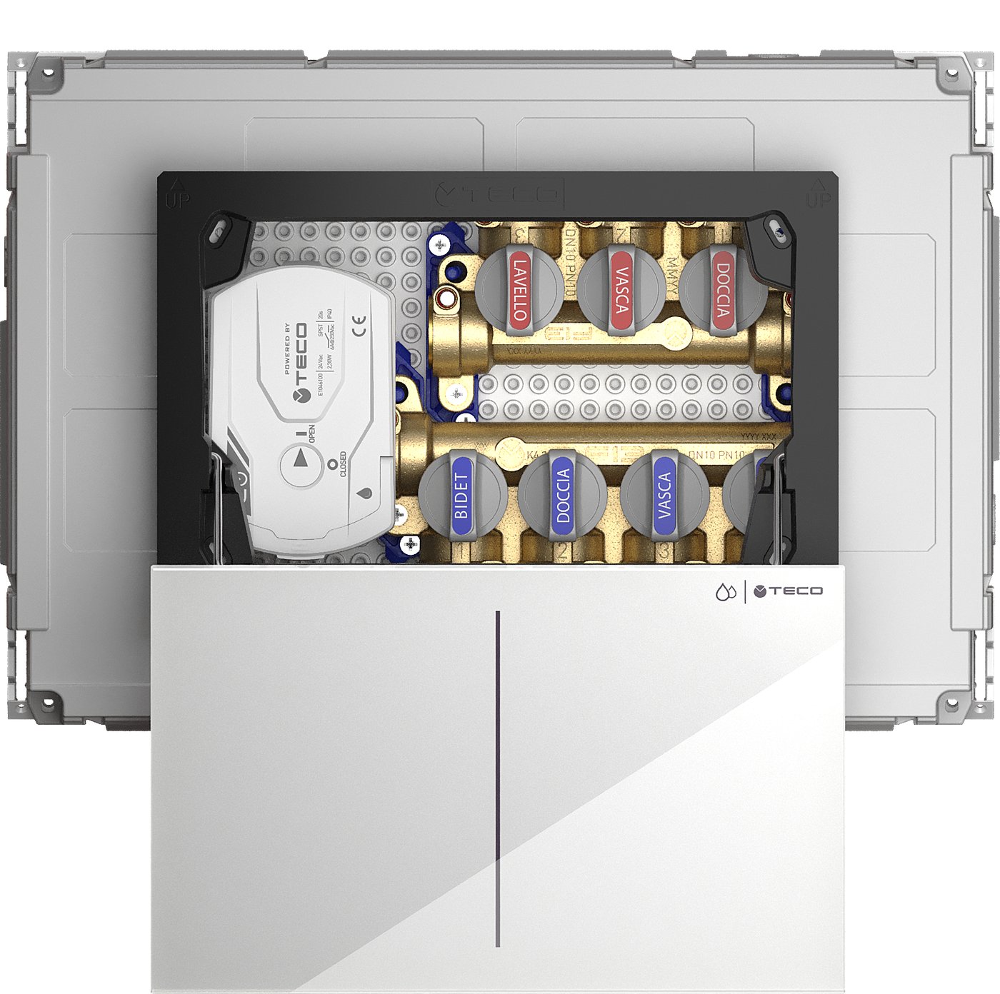 Colector 4+3 con E-100 y tapa Cristal Blanco
